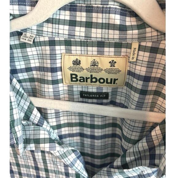 Barbour Tailored Fit Long Sleeve Plaid Button Down Shirt Size XXL Blue Green - Picture 2 of 5